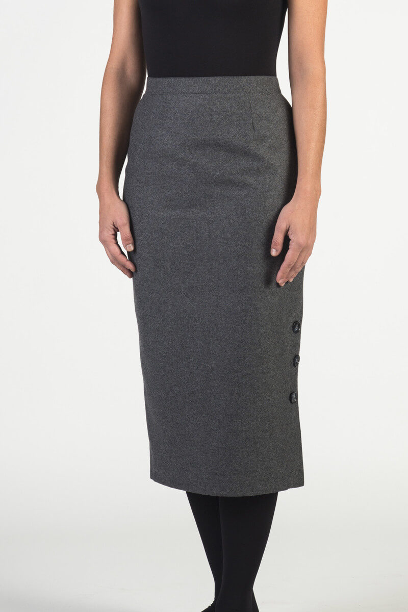 Gray Woolen Flanel Midi Skirt