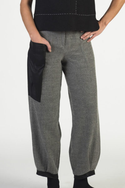 Woolen Herringbone Trousers With Leather Pocket